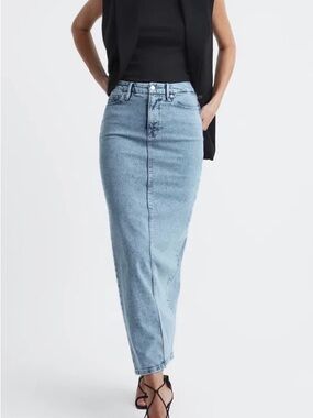 Good American Light Wash Denim Maxi Skirt